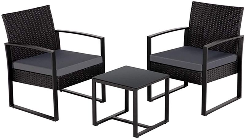 Anchor 2 Balcony chairs &amp; Coffee Table Patio set; Home decor - Black Wicker