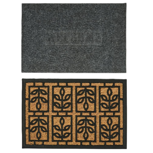 Kitro Taupe Leaf Rubber &amp; Coir 2 Pack Doormat 40 x 60 cm