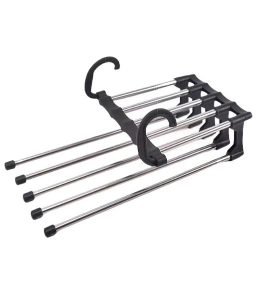 Space Saver 5-in-1 Black Steel Retractable Pants Shirt Hangers, Pack of 2