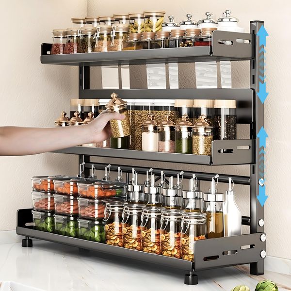Kitchen Storage Rack 3-Tier Condiment Rack, Sturdy Carbon Steel, Home Gift
