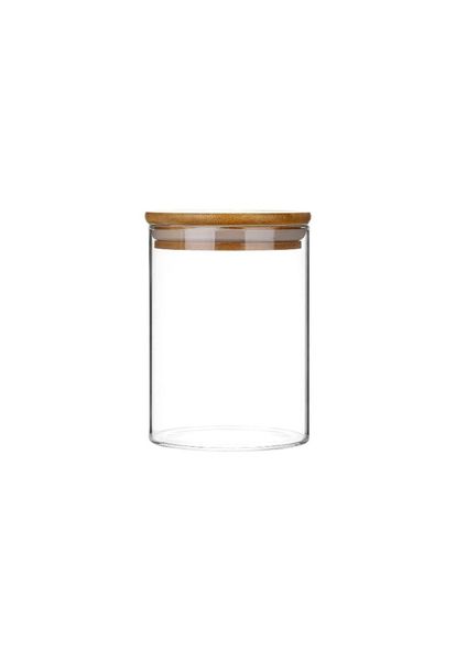 4-Piece Glass Storage Jars with Wooden Lids Set - 590ml.