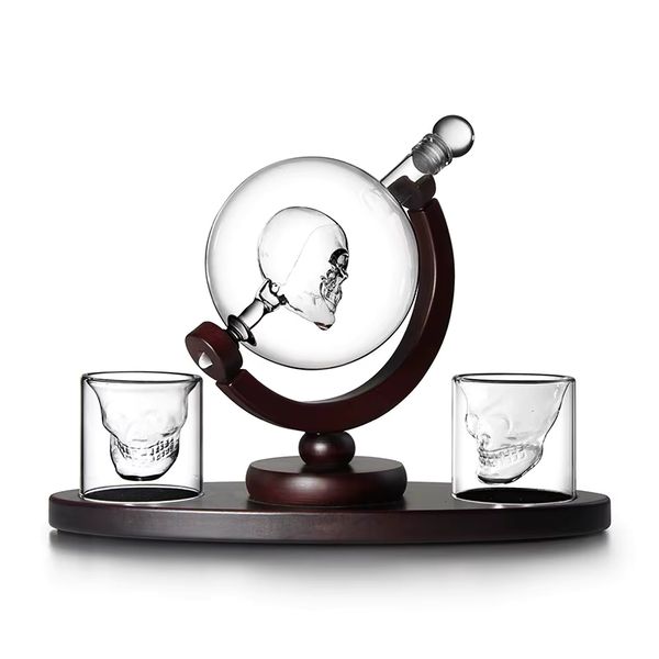 Skull Whiskey Decanter Gift Set - 3-Piece with Tray &amp; Glasses