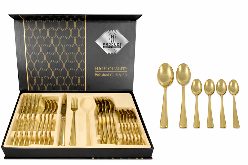 Luxury Gold Stainless Steel Cutlery Set - 24 Piece High Quality Polished.