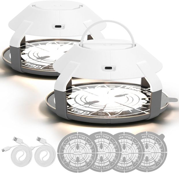 2 Pack Rechargeable Flea Trap with LED Light &amp; Sticky Pads for Home