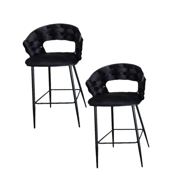 Set Of 2 Modern Kitchen Velvet Bar Stool Chair with Footrest