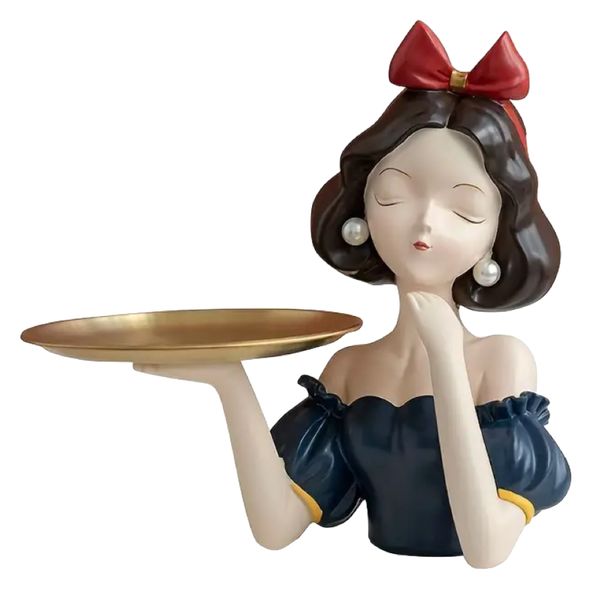 Decor Hand-Painted Resin Girl Statue Holding Jewellery/Perfume Tray - 28cm