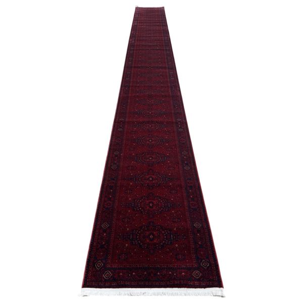 Turkish Red/Navy Blue Redfghan Kazak Design Runner 800 L x 80 W cm Rug
