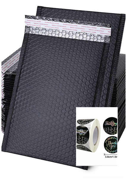Black Bubble Mailers envelopes gift - 25X30cm with thank you stickers