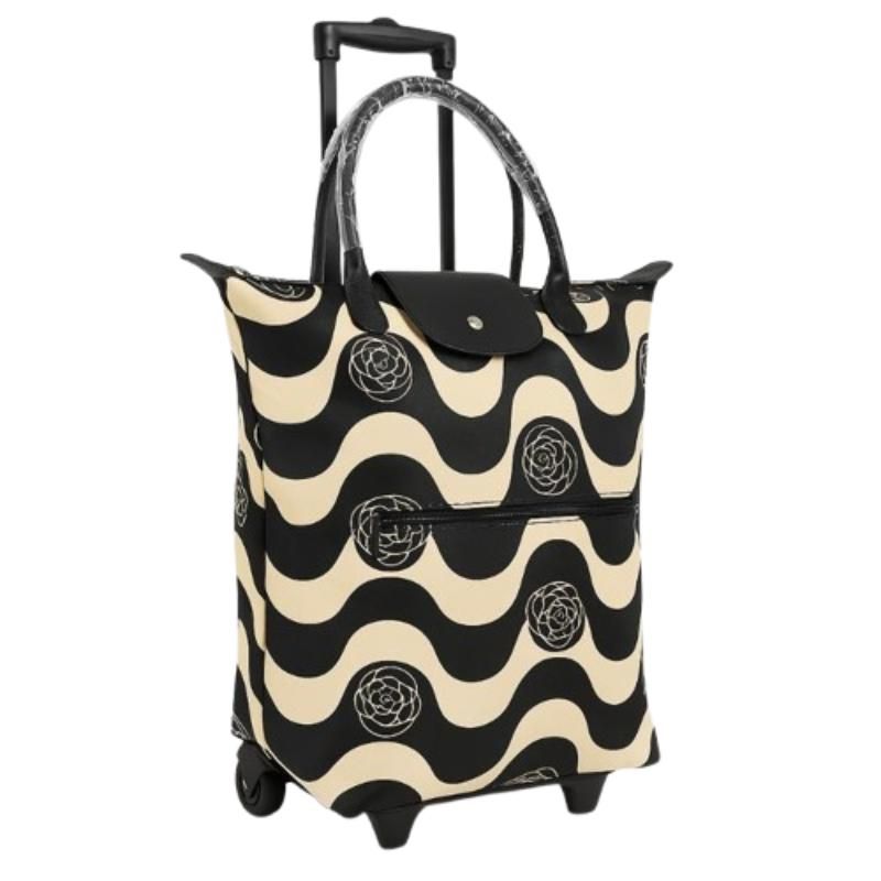 Stylish Floral Rolling Tote Trolley Bag with Front Zip Pocket