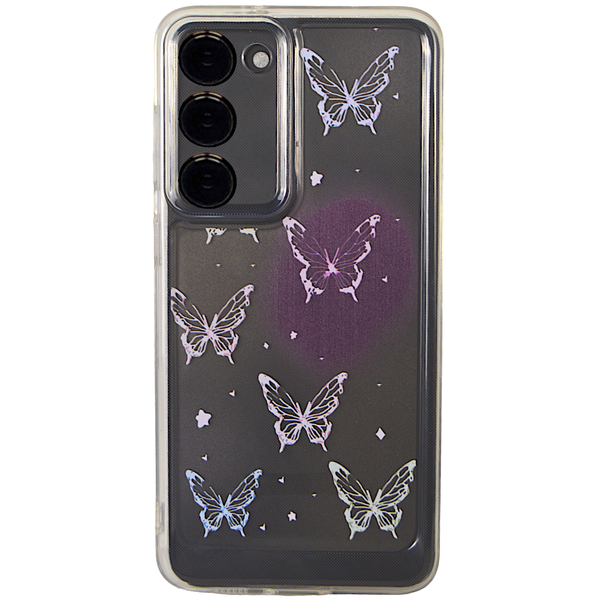 Clear Phone Case with White Butteflies compatible with Samsung S23+