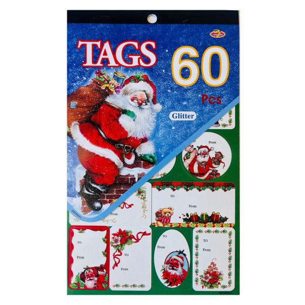 Christmas Glitter Gift Tag Stickers 60 Piece