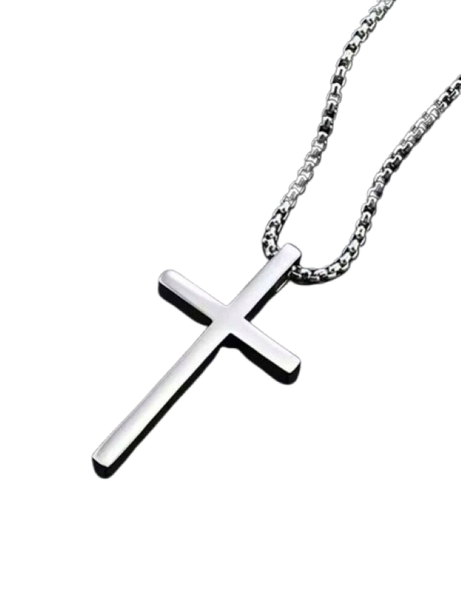 Men's Silver Cross Charm Necklace