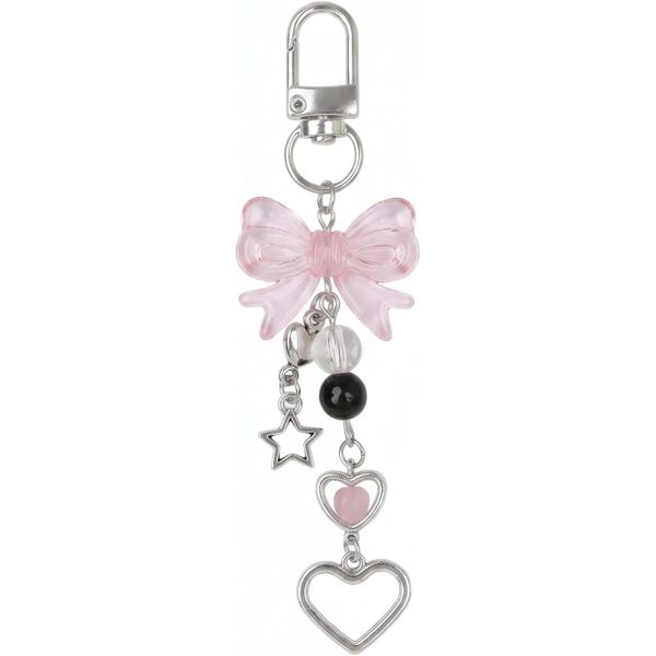 Cute Bow Bead Keychain Set - Sweet Pearl, Rhinestone