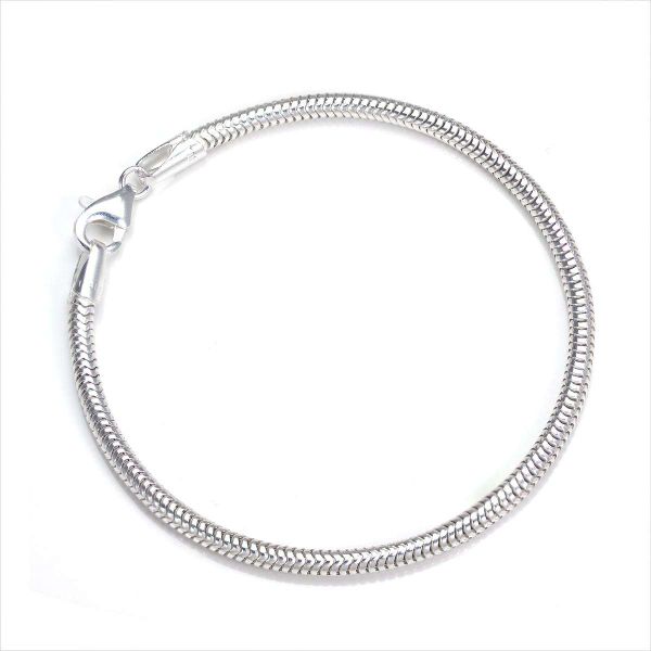 Broadway Jewellers - 925 Sterling Silver - Round Flat Snake Link Bracelet - 19cm