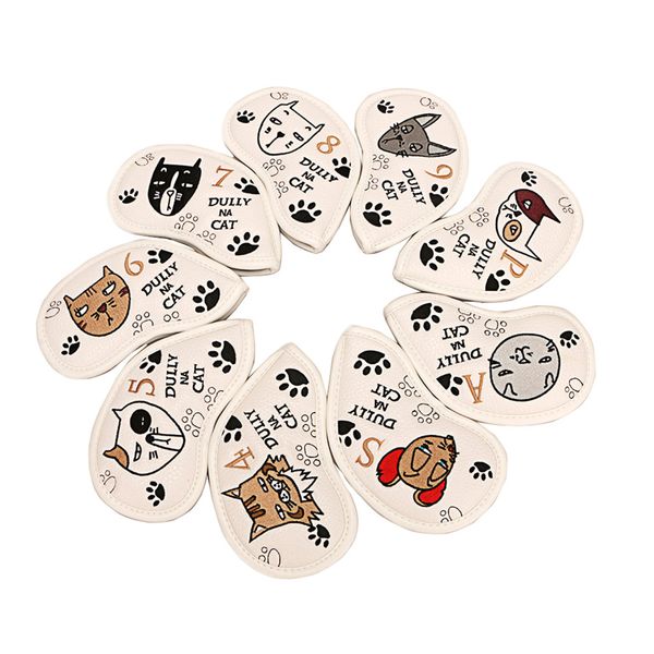 9 Piece PU Leather Golf Iron Headcovers - White