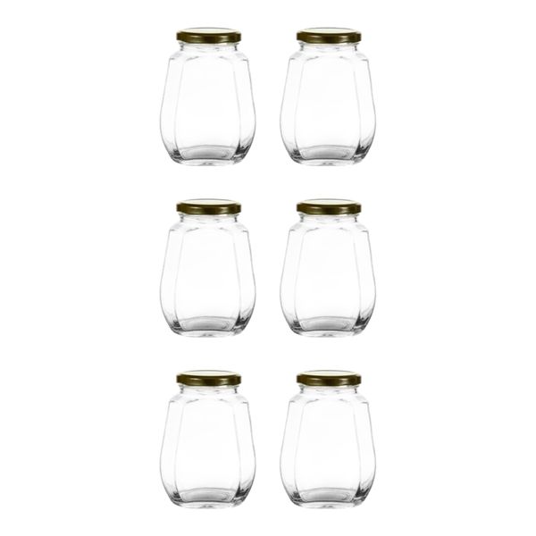 6 Piece Jar 375ml Honey Glass Octagonal with Lid