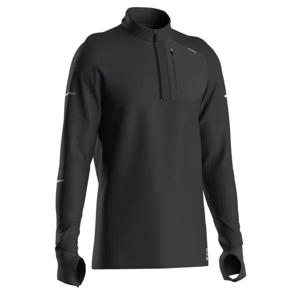 Kiprun Men's Warm Long-Sleeved Running Zip-Up T-Shirt - Run 900 Warm Black