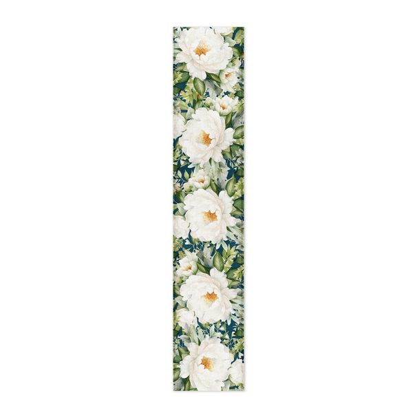 White Blooming Peony Bush Table Runner