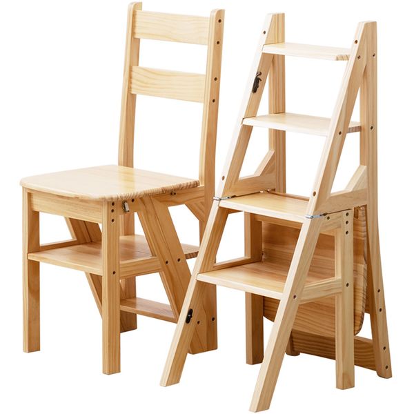 4 Step Ladder Chair Wooden Step Stool 3 in 1 Wooden Library Ladder Home