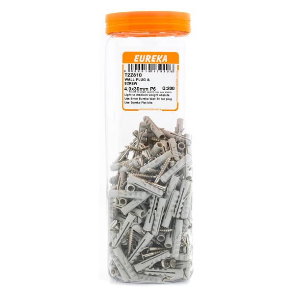EUREKA Wall Plug &amp; Screw 4 x 30mm Plug 6mm Q:200 T2Z810