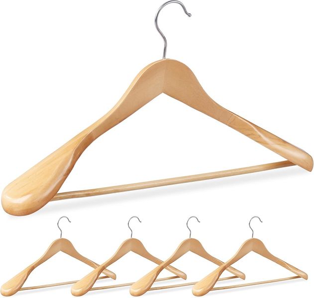 5-Piece Set Wooden Clothes Hangers - 44.5×1.3×5.6cm - Natural Finish