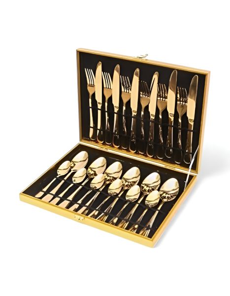 Stainless Steel Mirror Finish Service for 6 Cutlery Set - Gold - 24-Piece
