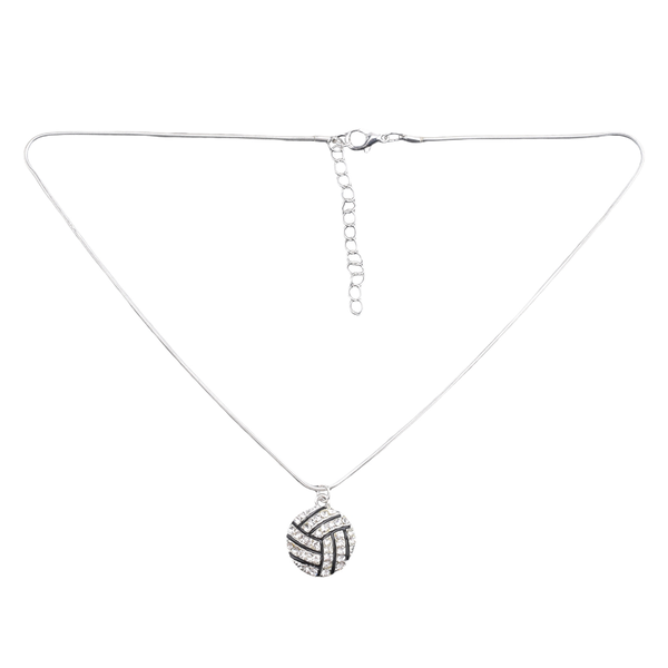 Alloy Rhinestone Volleyball Snake Chain Pendant Necklace Black Silver