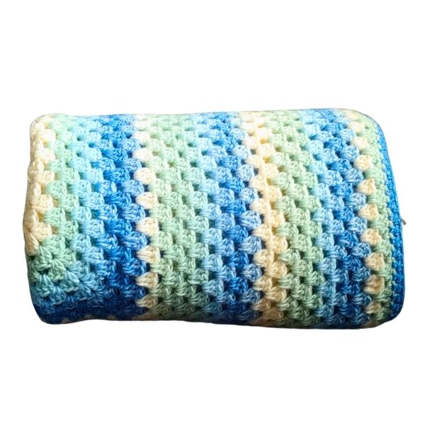 Handmade in SA Crochet Blanket -Beige, Blue and Pale Green - 134x134cm