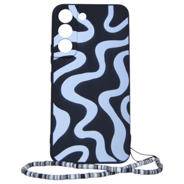 Abstract Wavy Design Phone Case Compatible with Samsung Galaxy S22 Ultra - Black/White