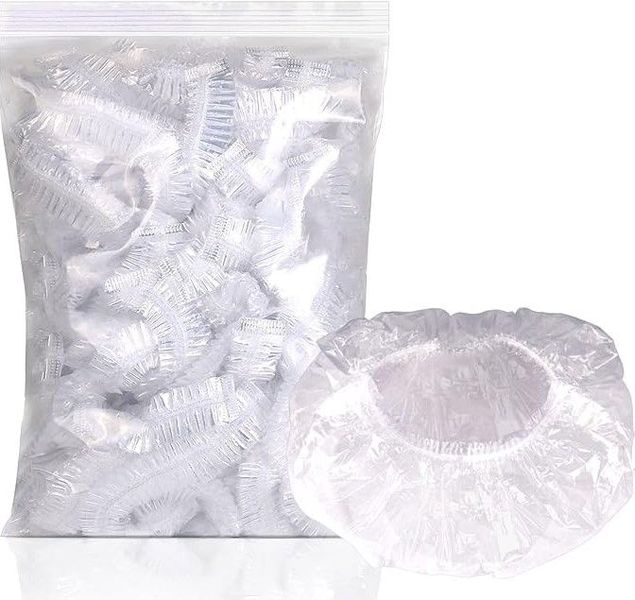 Disposable Plastic Film White Shower Cap (Pack of 100)