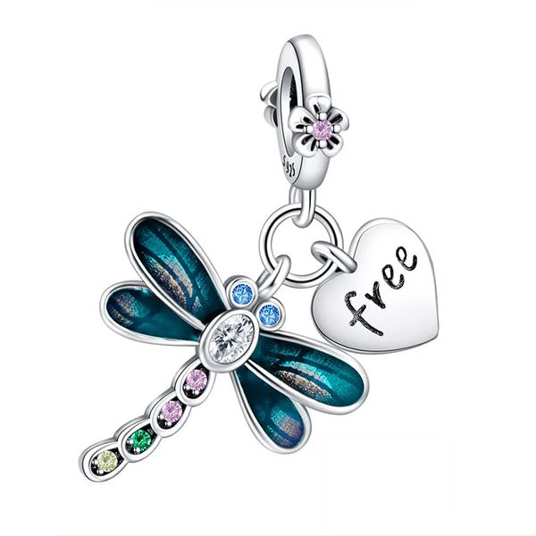 925 Sterling Silver Cute Dragonfly Bracelet Charm - Pendant