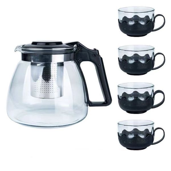 Teapot Tea Kettle1000Ml Heat Resistant With 4 Cup 150Ml-Black