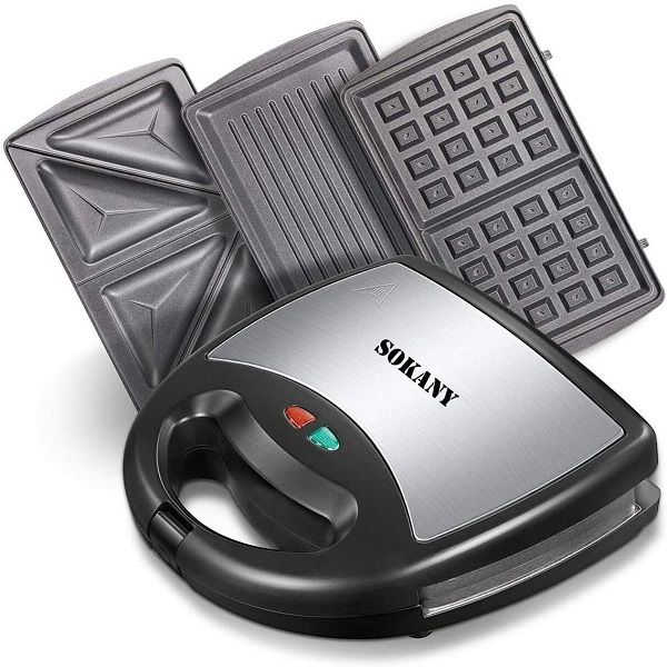 Sokany Interchangeable Plates 4 Sandwich Maker