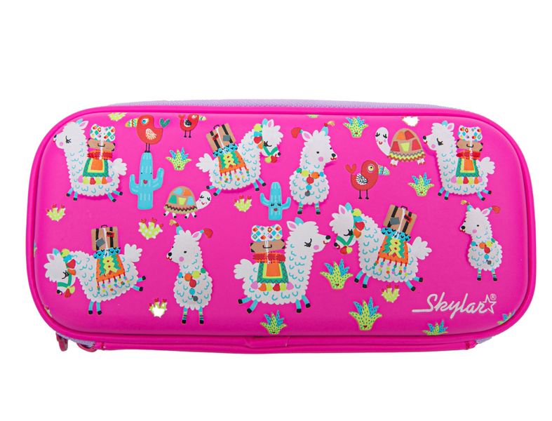 Skylar Scented Pink Lama Hard Shell Pencil Case Double Zip