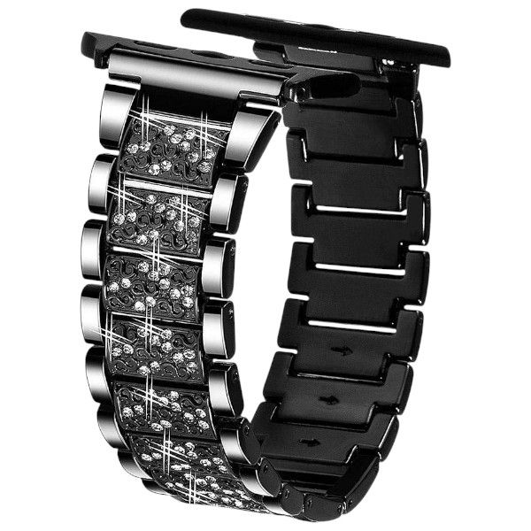 Diamante Design Watch Strap For Apple With Adjustable Clasp - Black