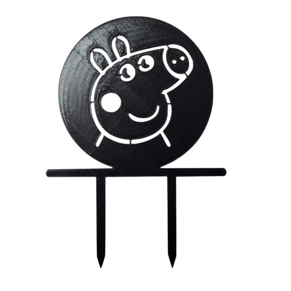 Peppa Pig Cake Topper - 14cm - 3D Printed Black Silhouette Decor