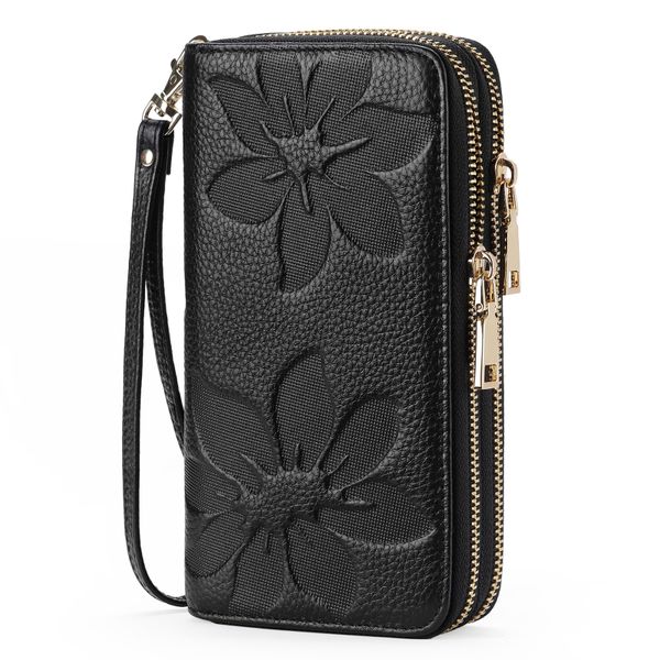 Women's RFID Wristlet Wallet | Large Capacity Double-Zipper | RFID Blocking