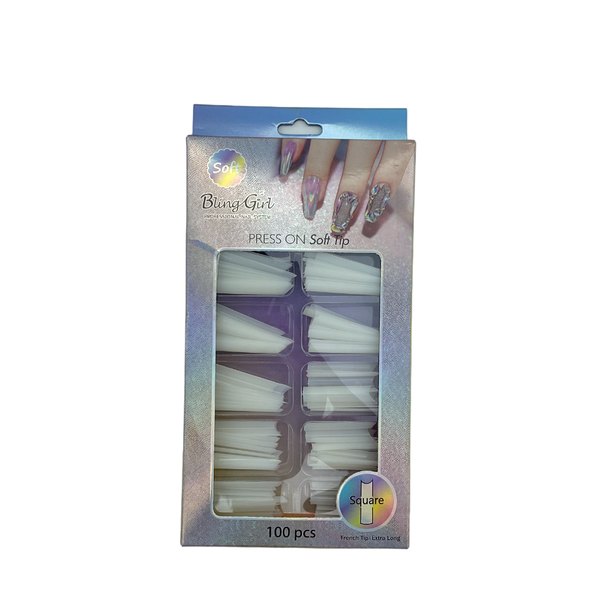Bling Girl Extra Long Square French C Curve Nail Tips 100 Pieces