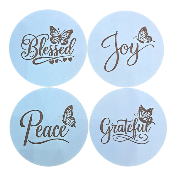 Gift Emporium Wooden-Style Coasters Set of 4 - Blessed Joy Peace Grateful
