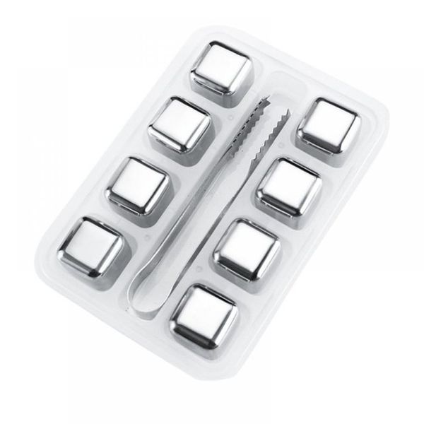 Set of 8 Reusable Stainless Steel Ice Cubes For Juice With Tray
