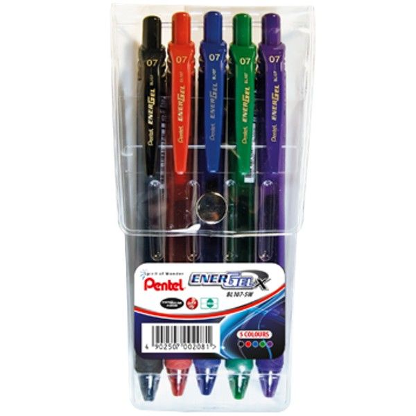 Pentel Energel PTLBL107-5 Wallet Colors Pur,Grn,Blu,Red &amp;Blc