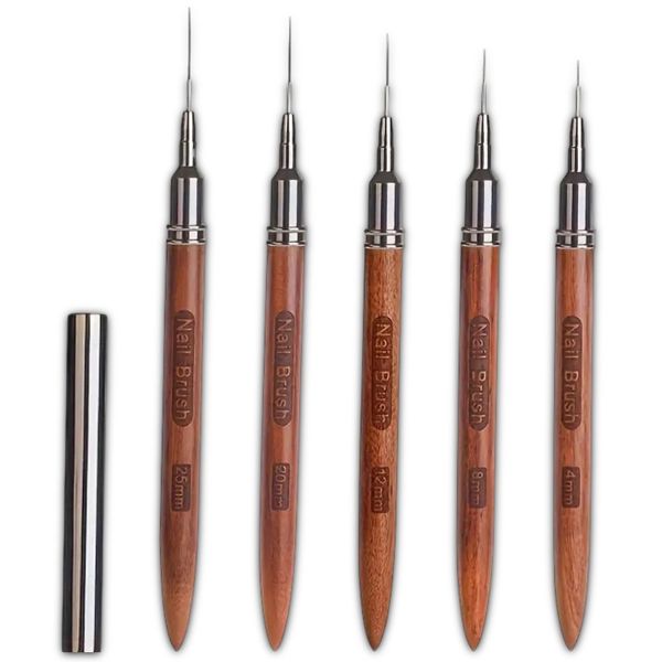 ZenLine Sandalwood Japanese Nail Art Ultra-Fine Brush Set (5 Pieces with Caps)