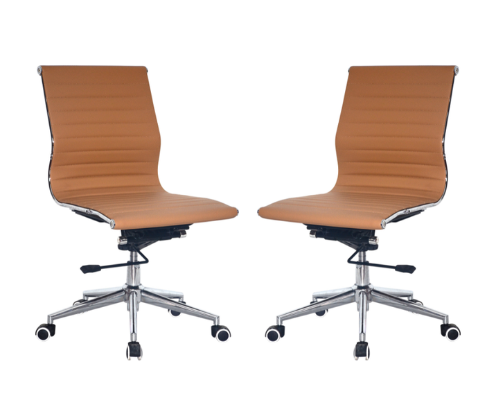 TOCC Ribbed Medium Back Office Chair - NO ARMS - Camel - Set of 2