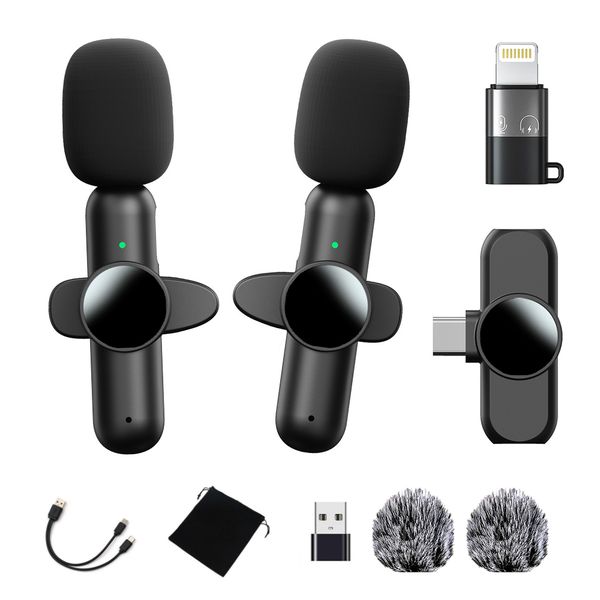 2 Pack Wireless Lavalier Microphones for Interview Professional Clip Mic