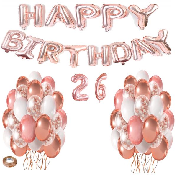 Rose Pink Happy Birthday Balloon Set 26 Years