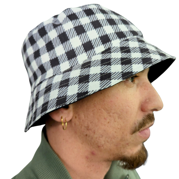 Black &amp; White Scottish Plaid Reversible Bucket hat