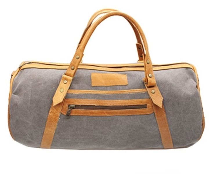 TM Leather Grey Canvas and Butternut Duffle Burrell Bag