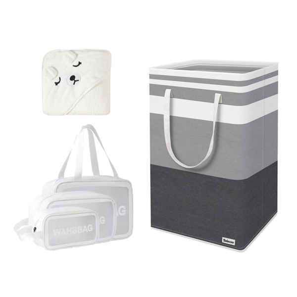3pcs Waterproof Toiletry Bags with Laundry Basket and Baby Bath Towel Set