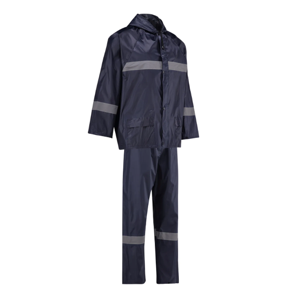 Rebel AquaSkin Rubberised Hi-Viz Reflective Navy Rain Suit