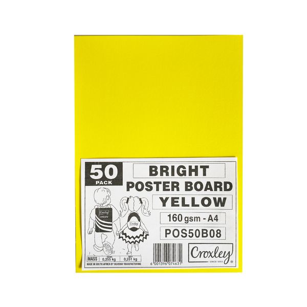 CROXLEY Pastel Poster Boards 160gsm A4 Pack 50's Yellow